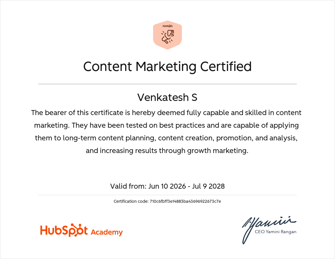 Home content marketing certificate